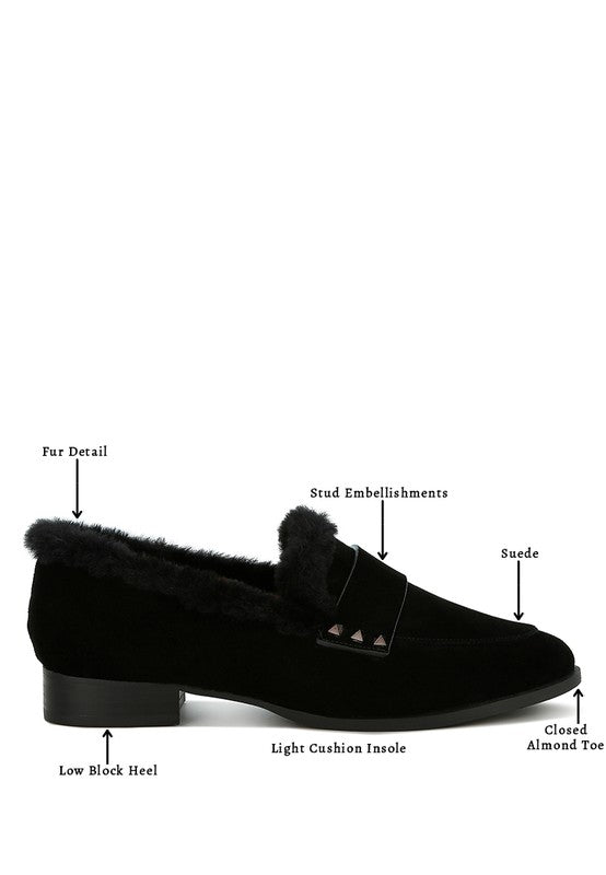 Allie Fur Trim Genuine Suede Loafers - FamilyClothes