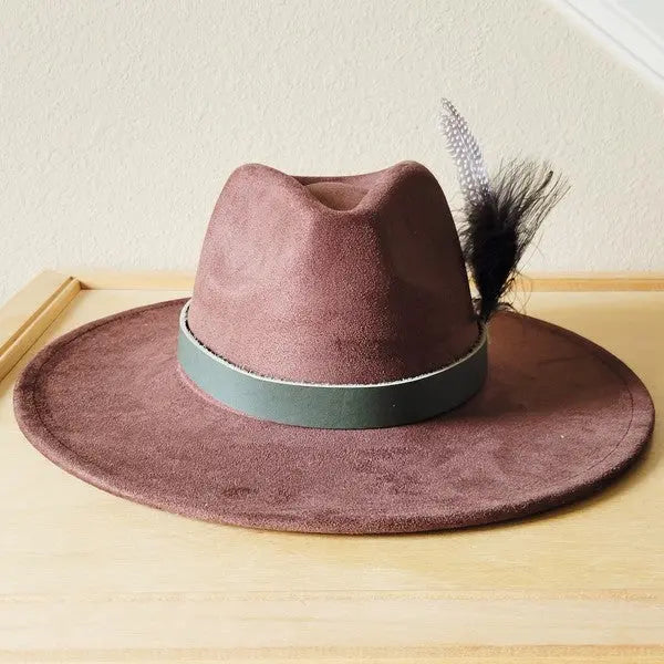 Army Green Leather HatBand w/Peacock Feather Acc - FamilyClothes