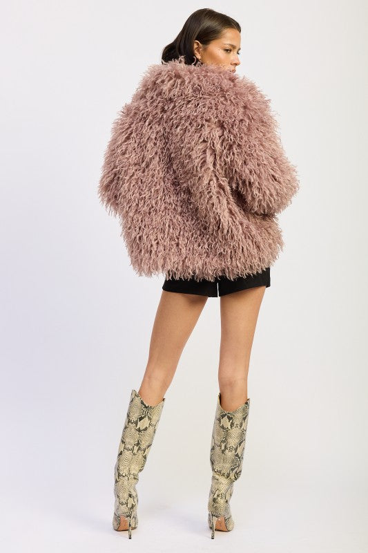 SHAGGY FAUR FUR COAT WITH COLLAR - FamilyClothes