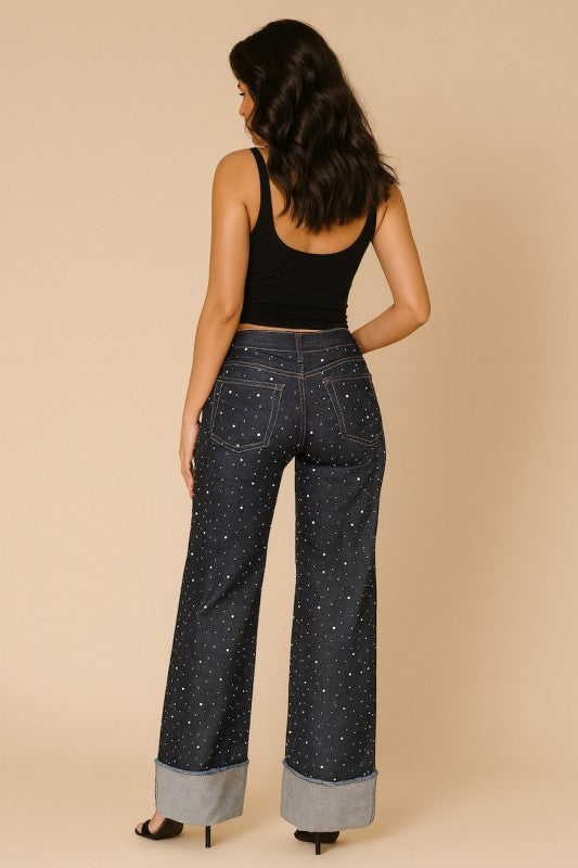 Gary Low Rise Rhinestone Jeans - Glamorous Style and Comfort - FamilyClothes