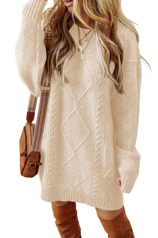 Cable Knit Drop Shoulder Sweater Dress - FamilyClothes