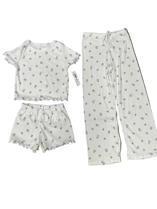 Girls Printed Lounge 3 Pc Short Sleeve Top Pants a - FamilyClothes