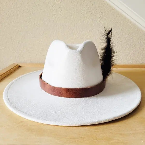 Brown Hair on Hide Leather Hatband w/Feather Acc - FamilyClothes