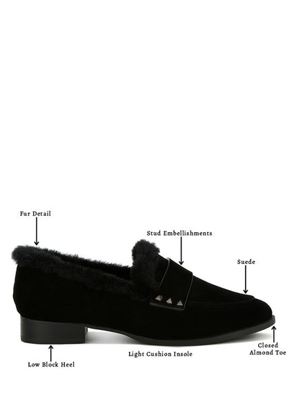 Allie Fur Trim Genuine Suede Loafers - FamilyClothes