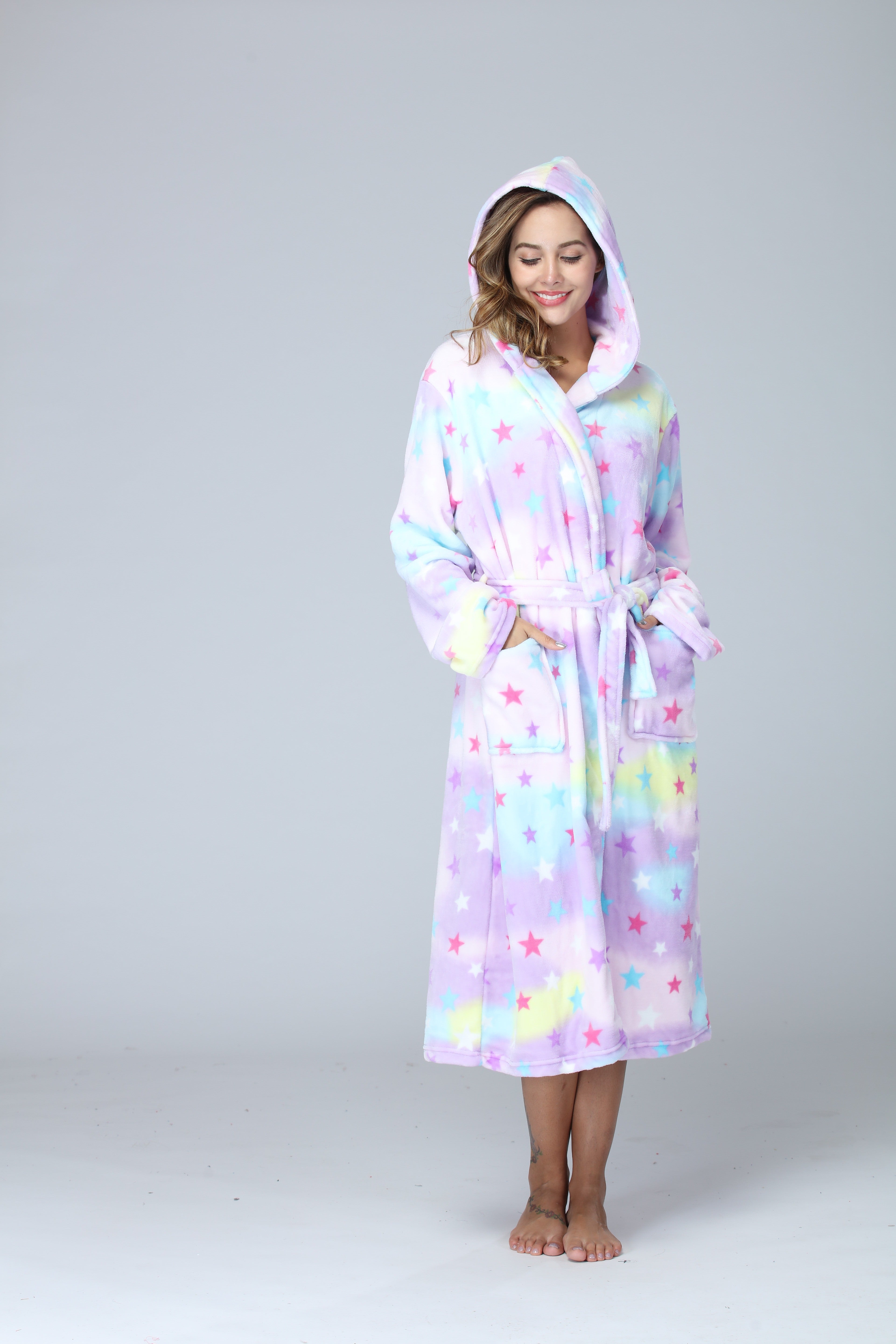 RONGTAI Fleece Bathrobe for Ladies - Cozy Long-Length Comfort - FamilyClothes