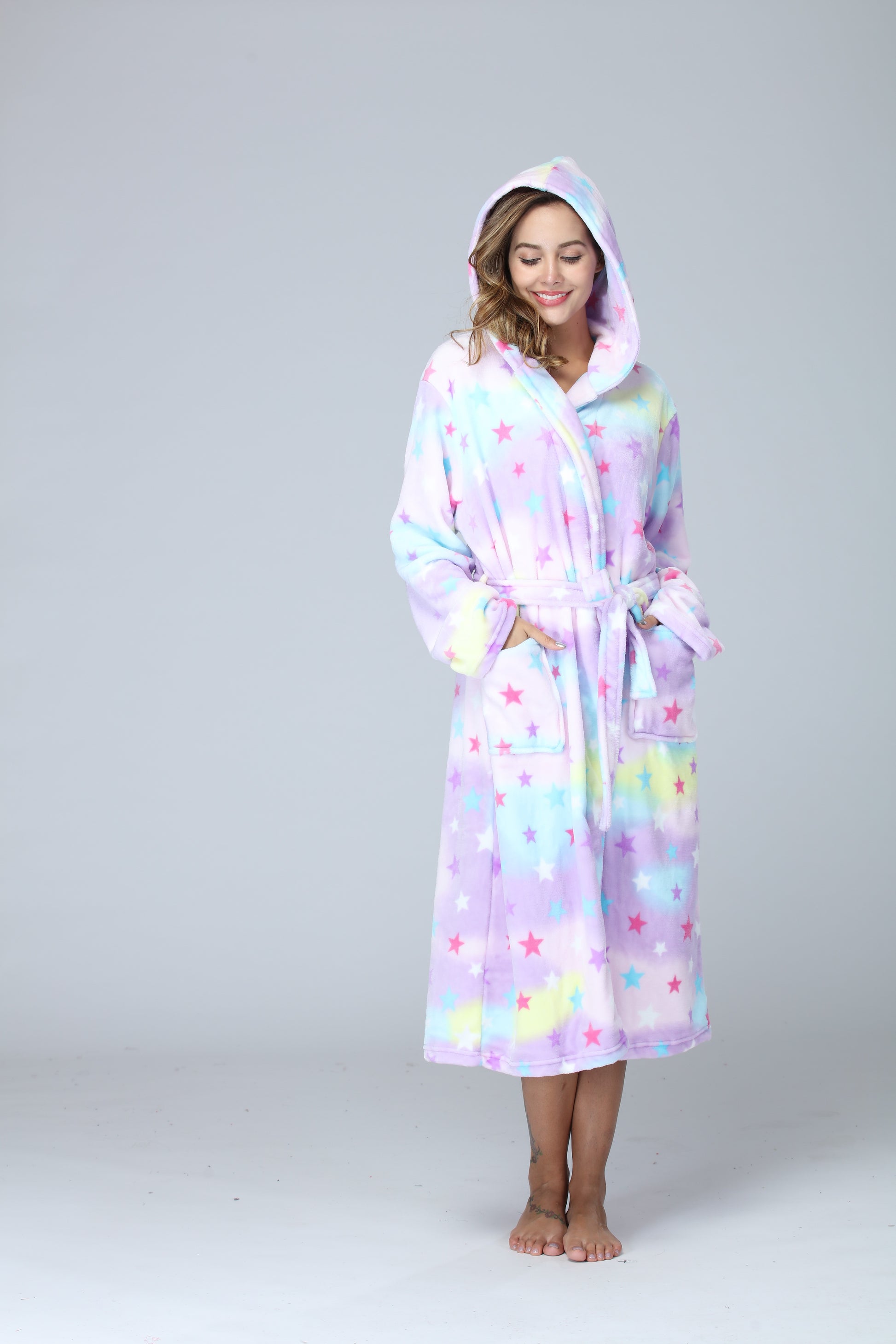 RONGTAI Fleece Bathrobe for Ladies - Cozy Long-Length Comfort - FamilyClothes