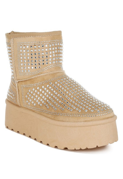 Xoras Chunky Rhinestones Ankle Boots - FamilyClothes