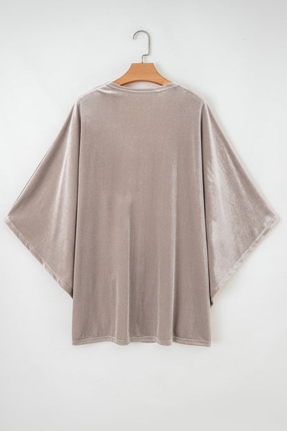 Velvet 3/4 Sleeve Open Front Kimono - FamilyClothes