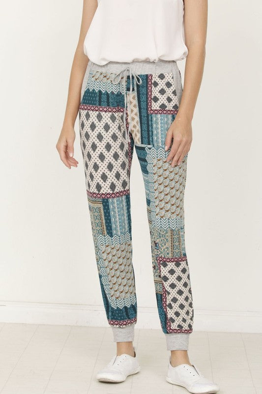 Plus Quilted Print Joggers - FamilyClothes