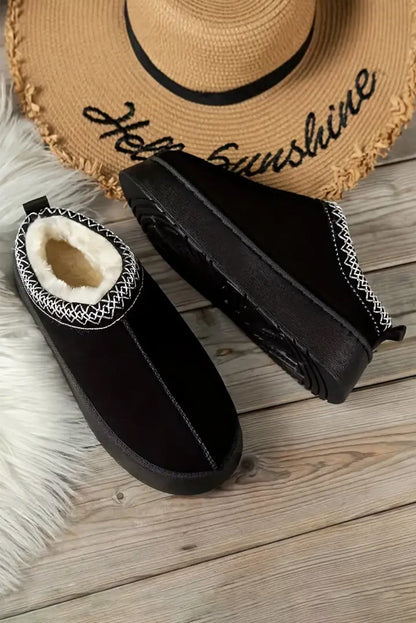 Chestnut Suede Flats with Contrast Print and Plush Lining - FamilyClothes