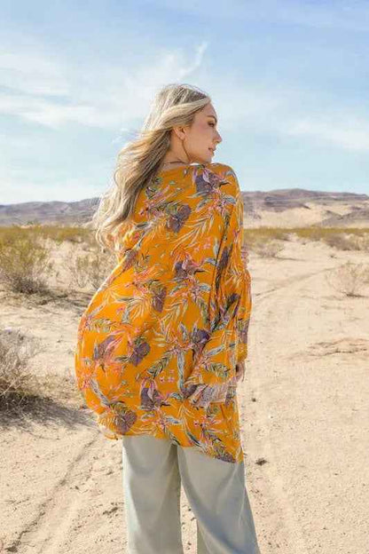 Tropical Leaves Kimono with Draped Sleeves - FamilyClothes