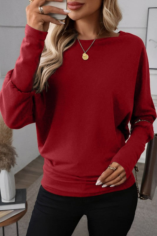 Solid Extended Cuff Long Sleeve Top - FamilyClothes