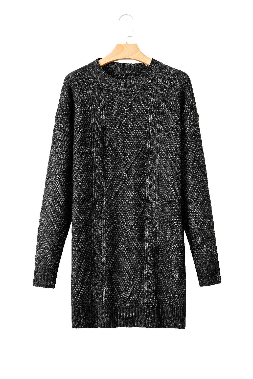 Coffee Knit Sweater Dress - Cable Knit Drop Shoulder Loose Fit Design - FamilyClothes