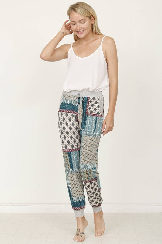 Plus Quilted Print Joggers - FamilyClothes