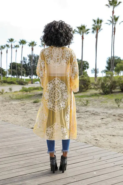 Contrast Mesh Cotton Lace Kimono - FamilyClothes
