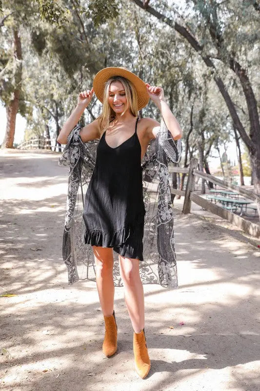 Contrast Mesh Cotton Lace Kimono - FamilyClothes