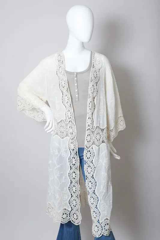 Crochet Open Patch Longline Kimono - FamilyClothes