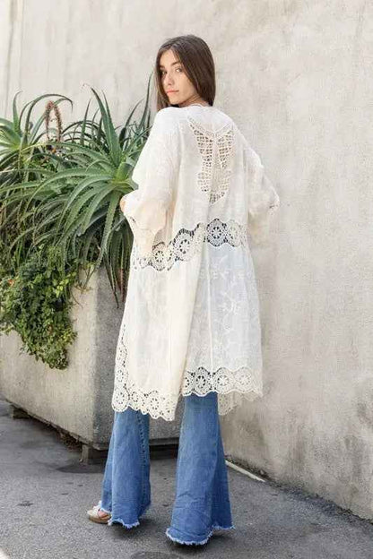 Crochet Open Patch Longline Kimono - FamilyClothes