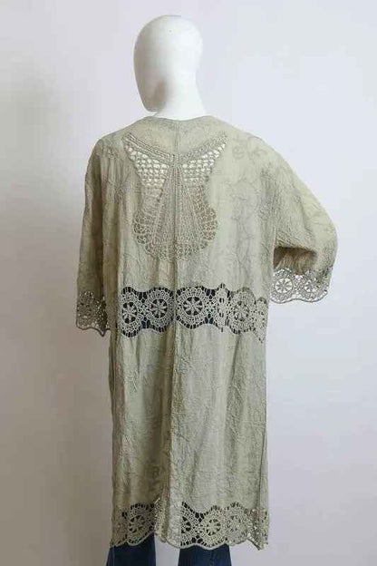 Crochet Open Patch Longline Kimono - FamilyClothes