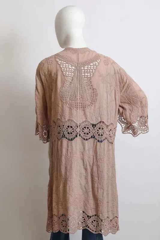Crochet Open Patch Longline Kimono - FamilyClothes