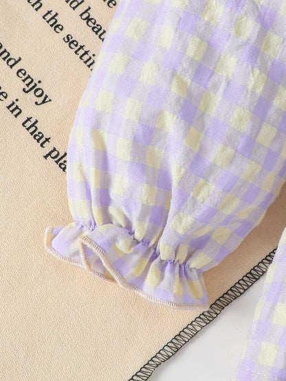 Children's Gingham Smocked Top and Bow Pants Set - FamilyClothes