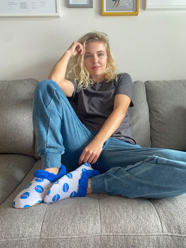 Blast off NASA - Women's Sherpa Slippers Socks - FamilyClothes