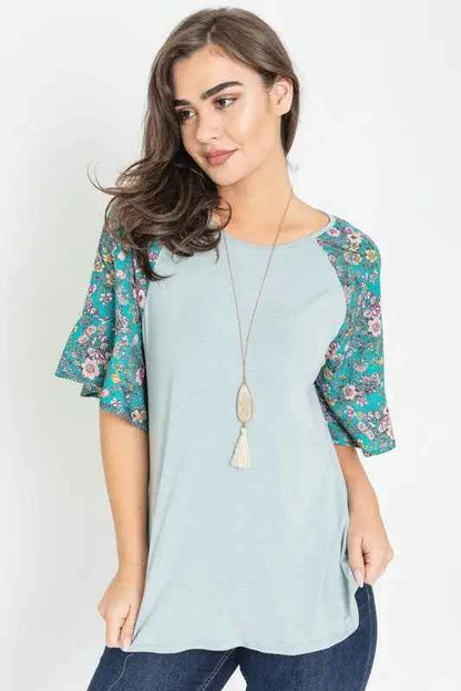 Floral Ruffle Sleeve Tunic - FamilyClothes