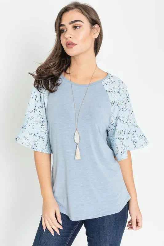 Floral Ruffle Sleeve Tunic - FamilyClothes