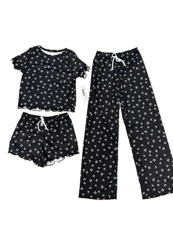 Girls Printed Lounge 3 Pc Short Sleeve Top Pants a - FamilyClothes