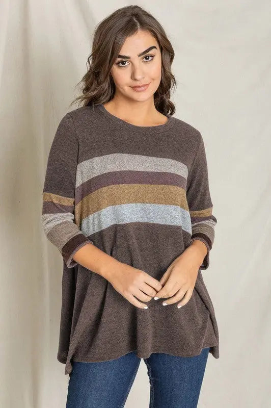 Knit Stripe Panel A Line Tunic - FamilyClothes