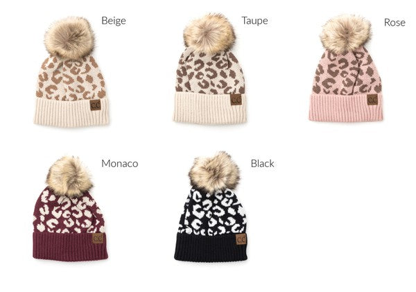 Leopard Fur Pom Beanie - FamilyClothes