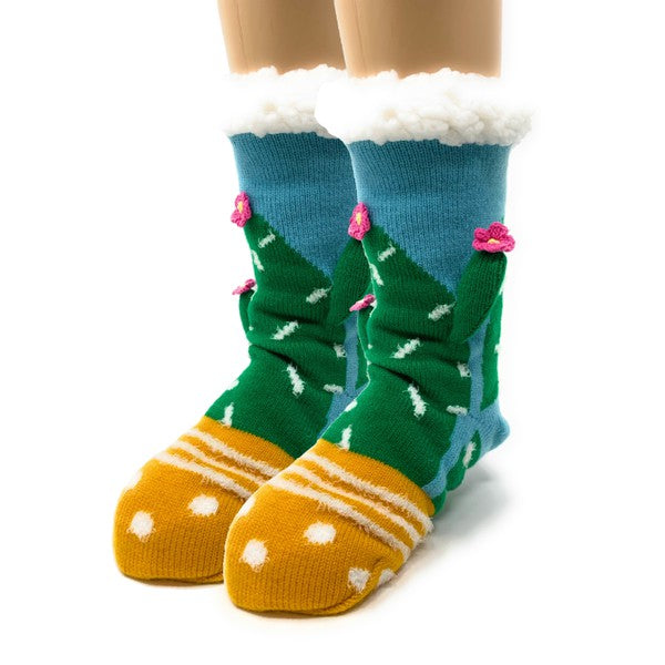 Kids Sherpa Slipper Sock - Cactus Hugs - FamilyClothes