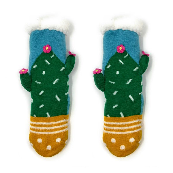 Kids Sherpa Slipper Sock - Cactus Hugs - FamilyClothes