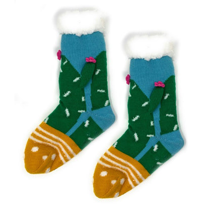 Kids Sherpa Slipper Sock - Cactus Hugs - FamilyClothes
