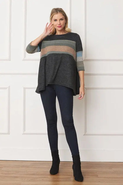 Knit Stripe Panel A Line Tunic - FamilyClothes