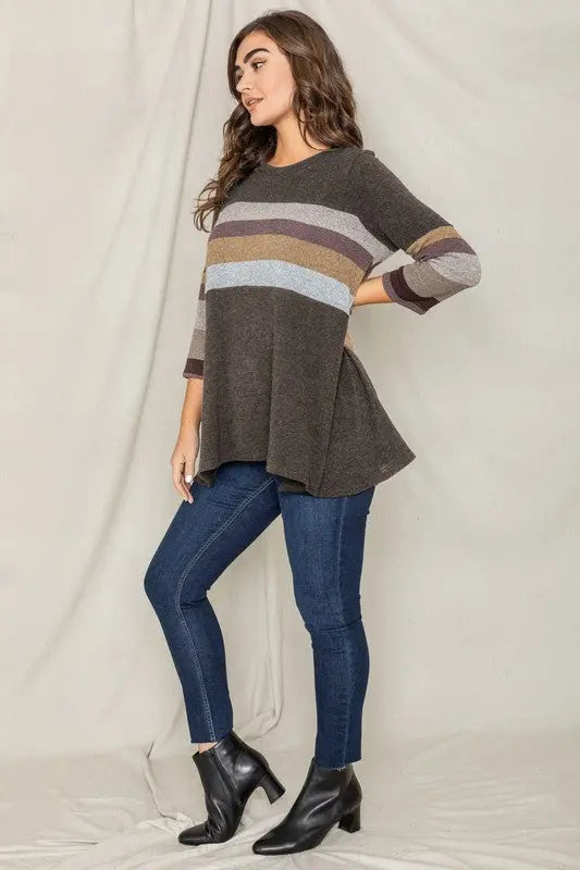 Knit Stripe Panel A Line Tunic - FamilyClothes