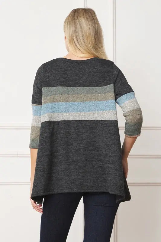 Knit Stripe Panel A Line Tunic - FamilyClothes