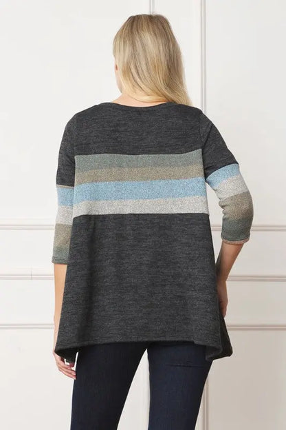 Knit Stripe Panel A Line Tunic - FamilyClothes