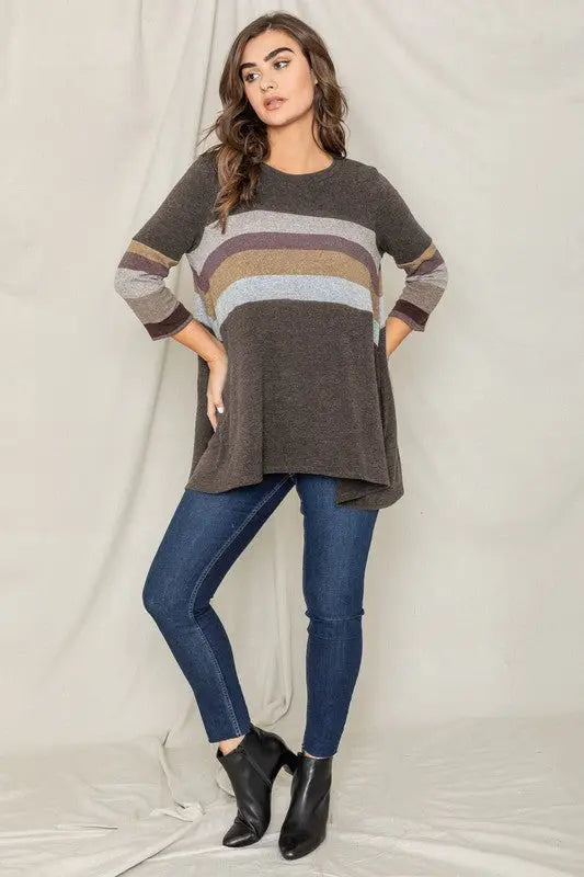 Knit Stripe Panel A Line Tunic - FamilyClothes