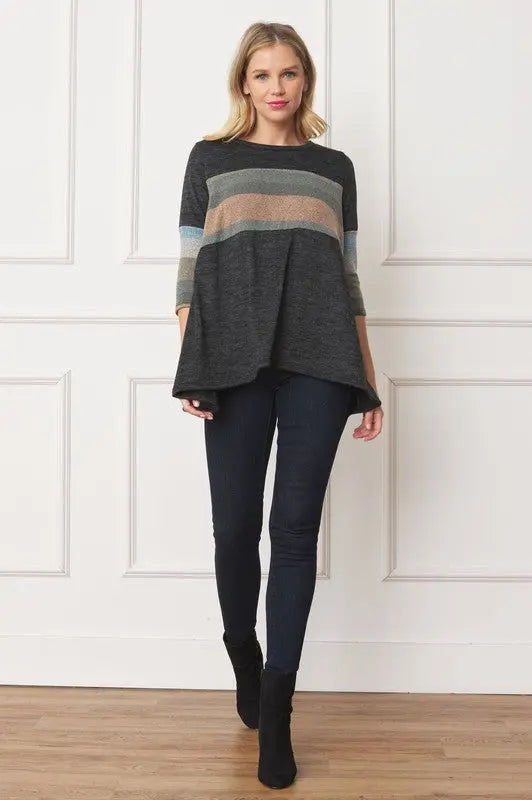 Knit Stripe Panel A Line Tunic - FamilyClothes