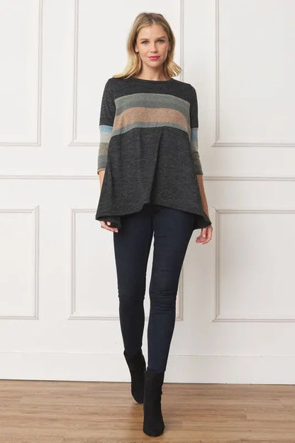 Knit Stripe Panel A Line Tunic - FamilyClothes