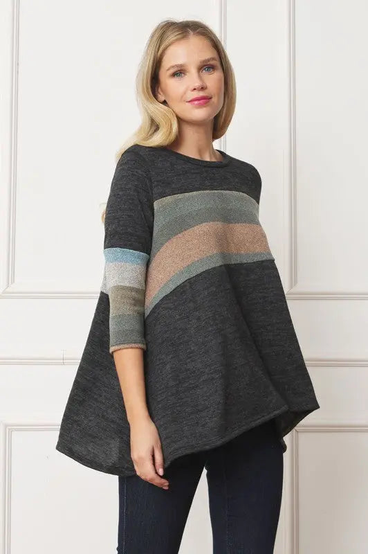Knit Stripe Panel A Line Tunic - FamilyClothes