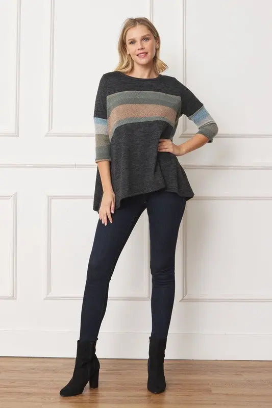 Knit Stripe Panel A Line Tunic - FamilyClothes