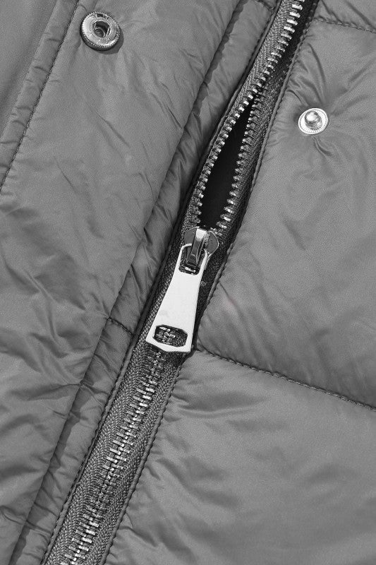 Solid Quilted Long Hooded Vest Coat - FamilyClothes