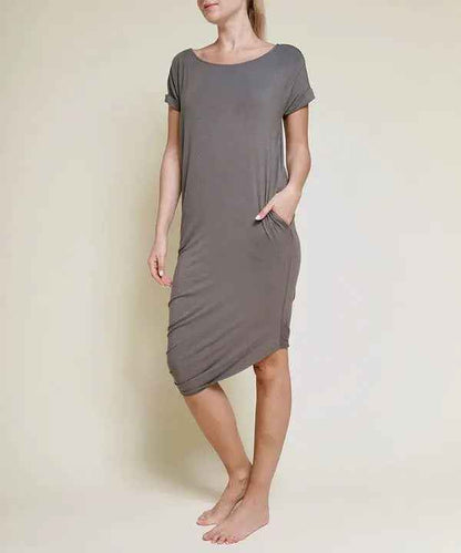 BAMBOO ASYMMETRIC DOLMAN DRESS WITH POCKETS - FamilyClothes