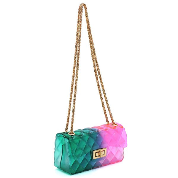 Quilt Embossed Multi Color Jelly Shoulder Bag - FamilyClothes