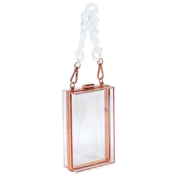 Acrylic Chain Handle See Thru Crossbody Clutch - FamilyClothes