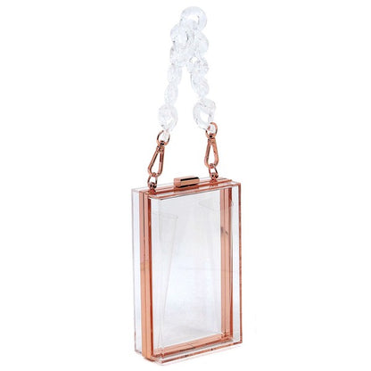 Acrylic Chain Handle See Thru Crossbody Clutch - FamilyClothes