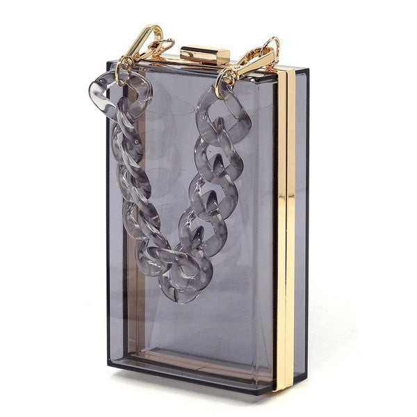 Acrylic Chain Handle See Thru Crossbody Clutch - FamilyClothes
