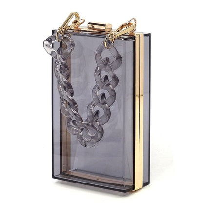 Acrylic Chain Handle See Thru Crossbody Clutch - FamilyClothes